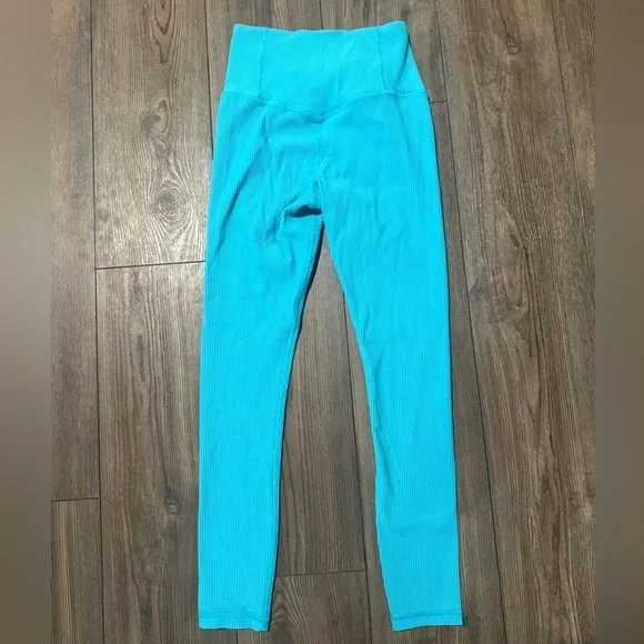 Athleta Ribbed High Rise Leggings Women’s Small S Teal Blue Stretch - Picture 3 of 4